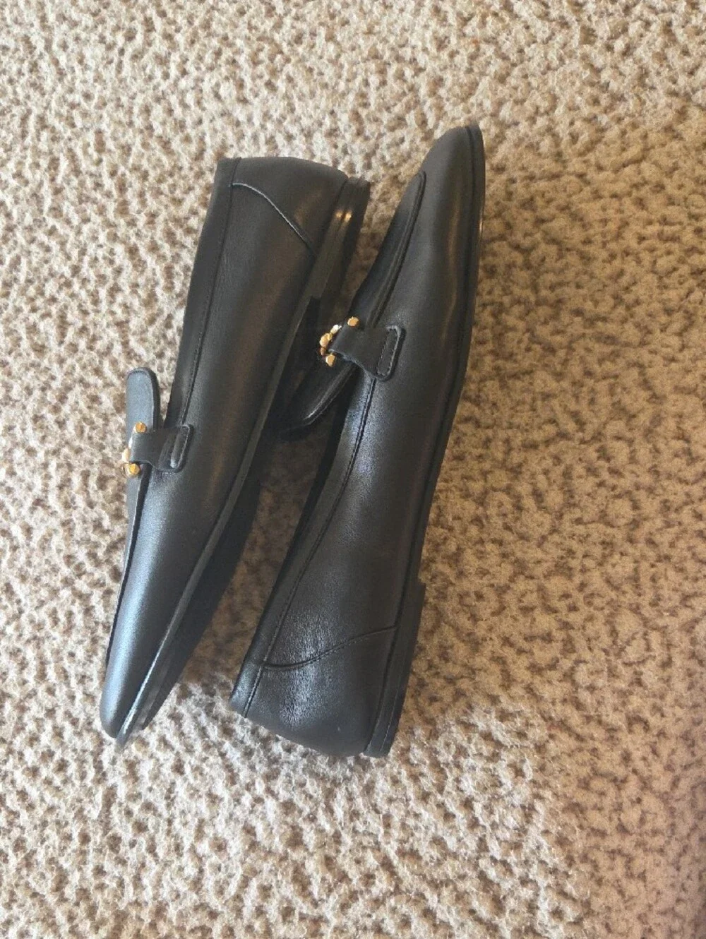Mango Black Leather Loafers with Gold Bit Detail